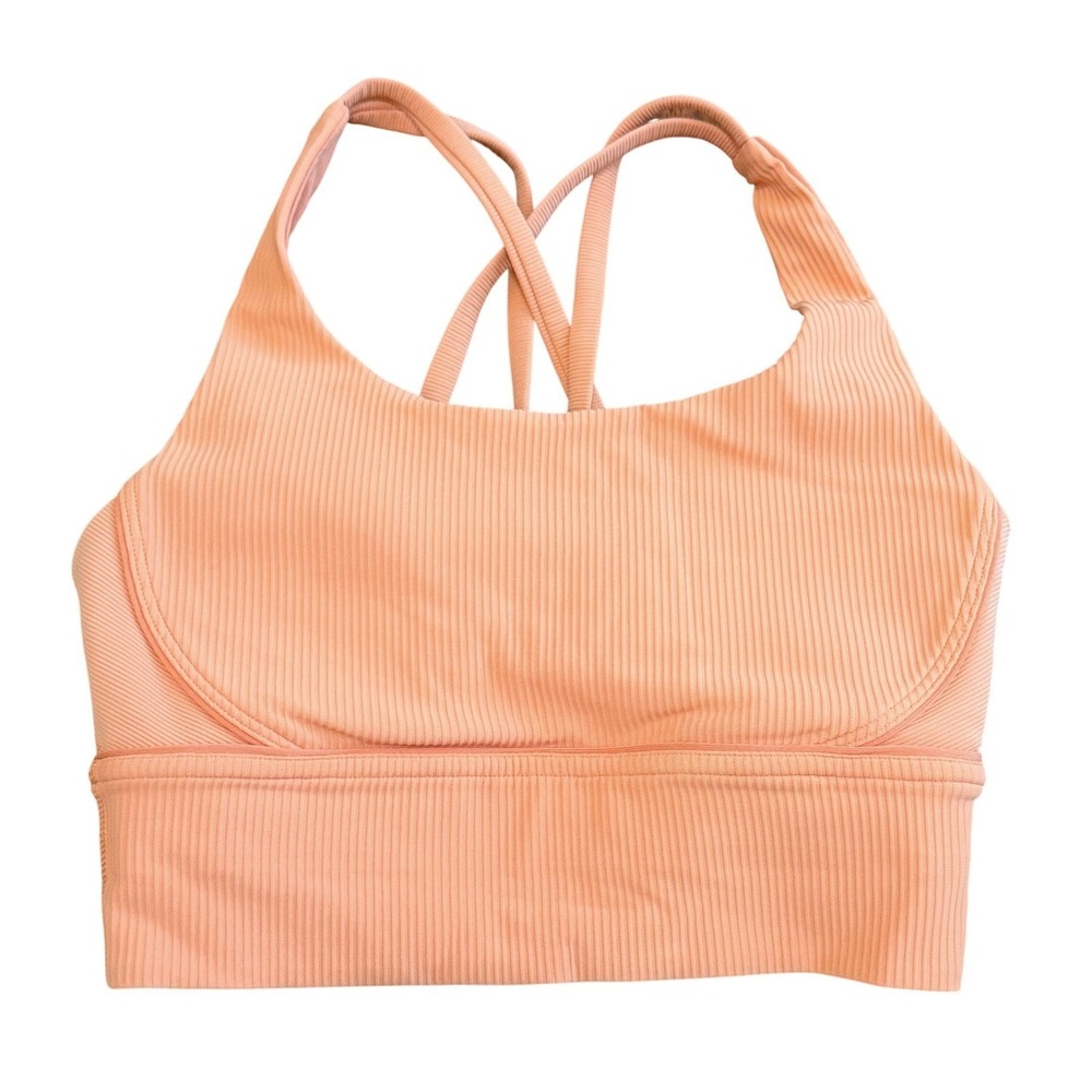 Lululemon Energy Bra Long Line Women 4 Peach Ribbed Strappy Athletic Activewear